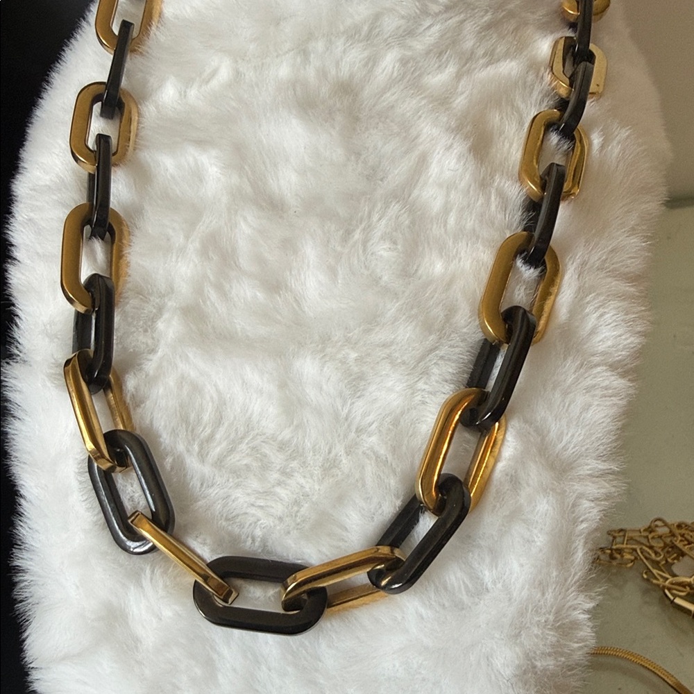 Gold and Black Link Chain Necklace - Women Jewelry
